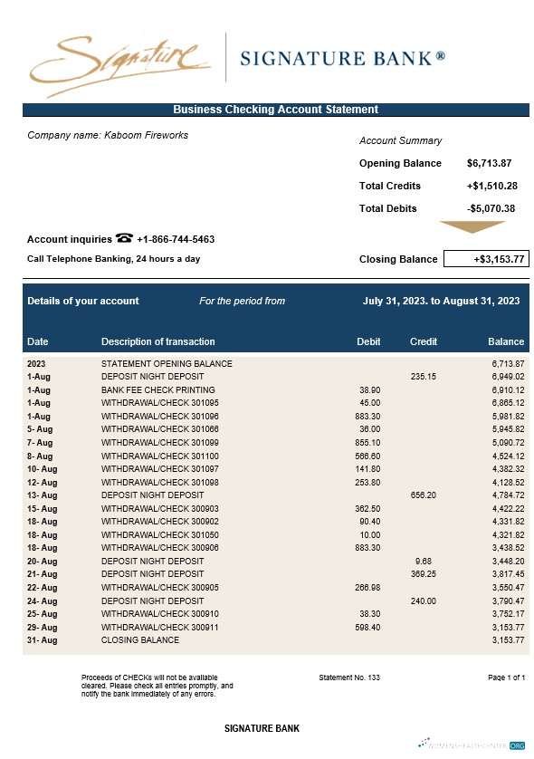 Download Signature Bank enterprise statement Word and PDF template Photoshop template